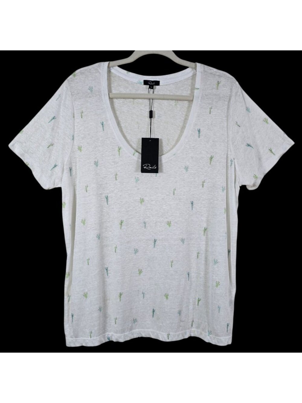 Rails Womens White Luna Watercolor Cactus Linen Blend Scoop Neck T-Shirt Top XL